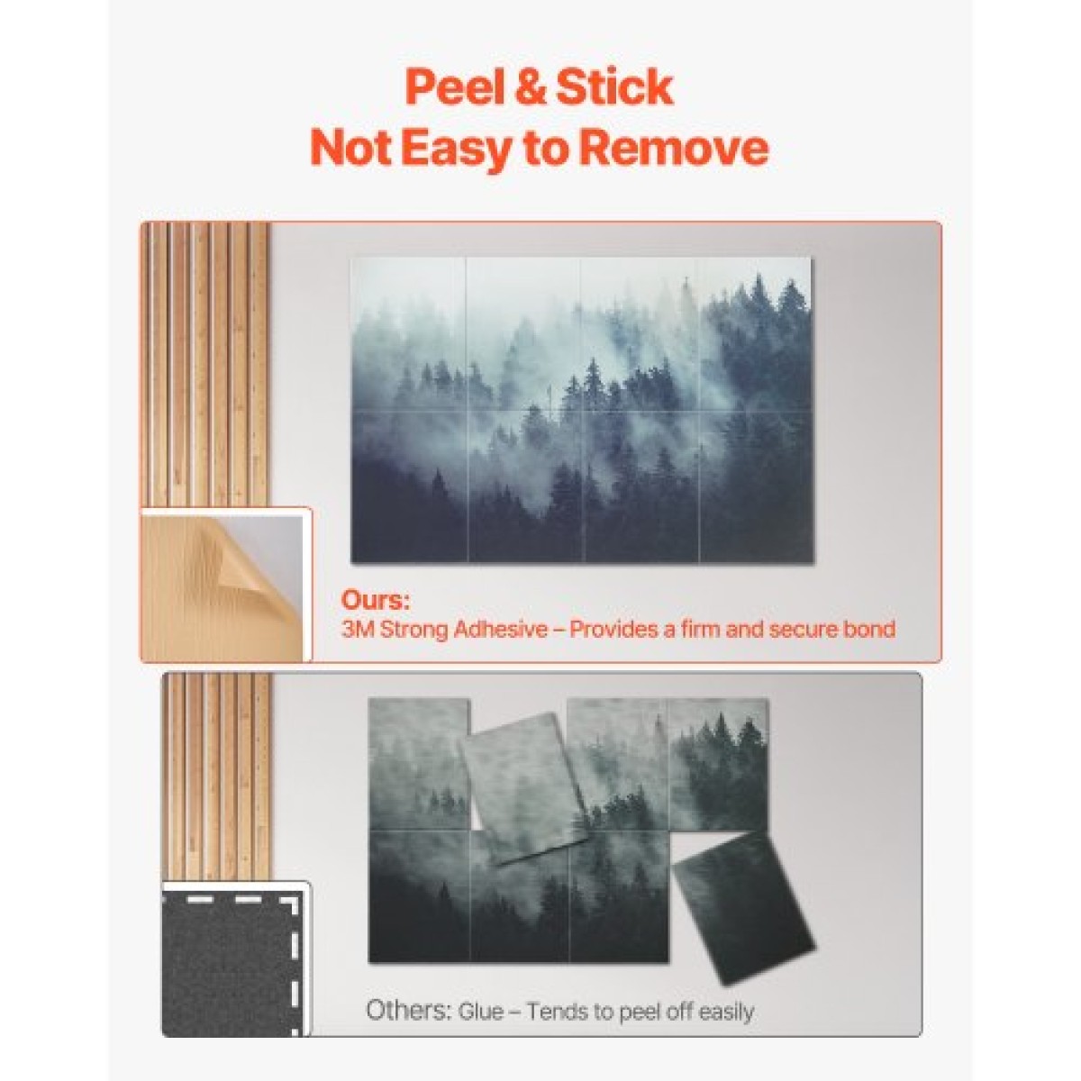 VEVOR 8 Pack Art Acoustic Panel, 63 x 23,62 x 0,4 ιντσών ηχομονωτικά πλακάκια τοίχου, Αυτοκόλλητες διακοσμητικές απορρόφησης ήχου σανίδες για σπίτι, γραφείο, στούντιο, αίθουσα παιχνιδιών, θέατρο, δάσος