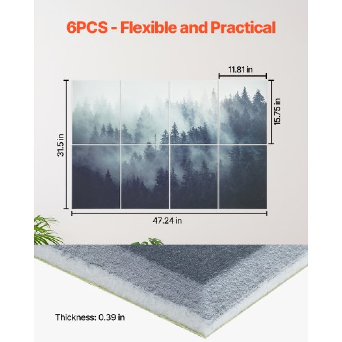 VEVOR 8 Pack Art Acoustic Panel, 63 x 23,62 x 0,4 ιντσών ηχομονωτικά πλακάκια τοίχου, Αυτοκόλλητες διακοσμητικές απορρόφησης ήχου σανίδες για σπίτι, γραφείο, στούντιο, αίθουσα παιχνιδιών, θέατρο, δάσος