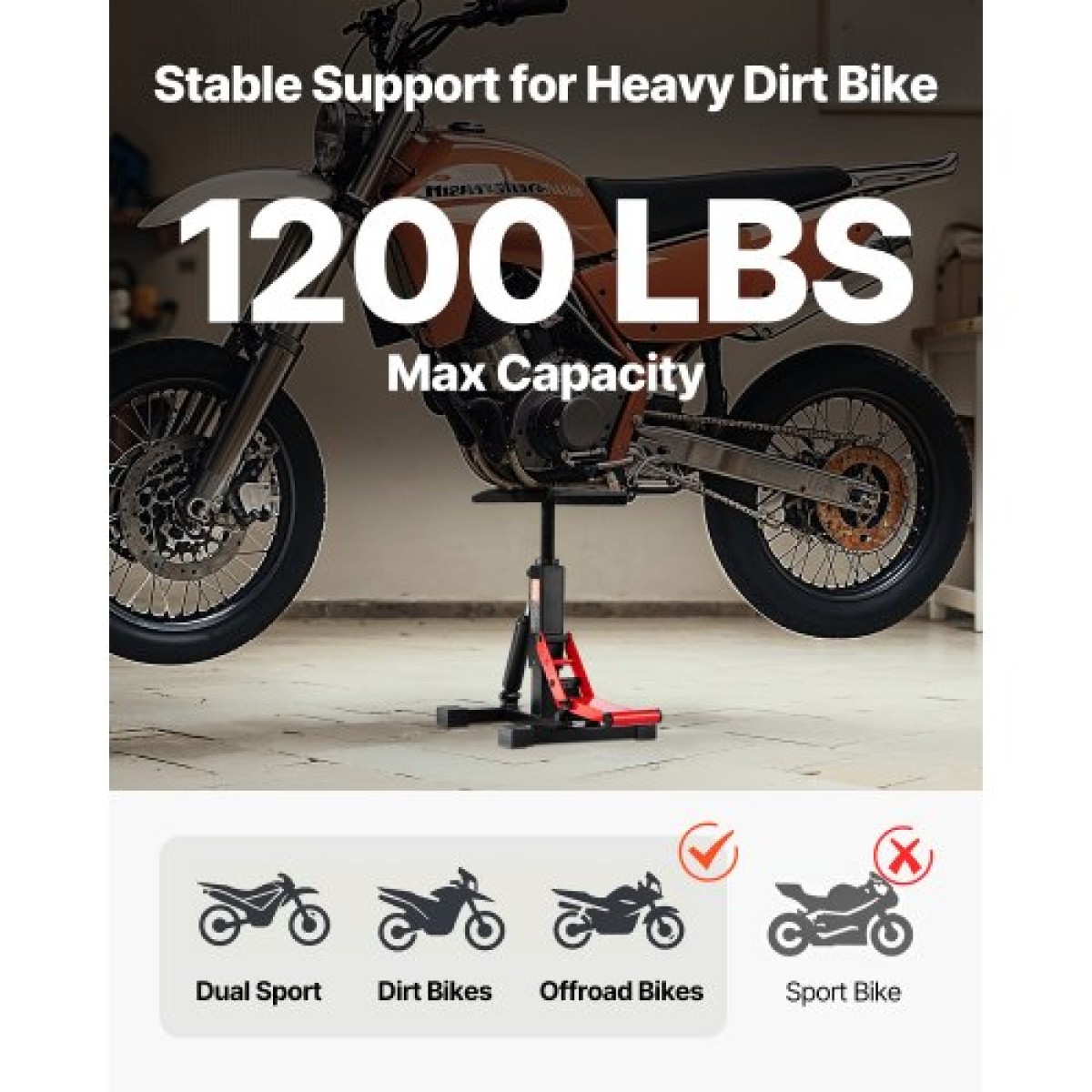 VEVOR Dirt Bike Lift Stand, Μοτοσικλέτα Jack Lift Stand χωρητικότητας 1200 lbs και λειτουργία υδραυλικής ανύψωσης, τραπέζι ανυψωτικού ρυθμιζόμενου ύψους 9,8"-18,3" για επισκευή Dirtbike, συντήρηση, αξεσουάρ Dirt Bike