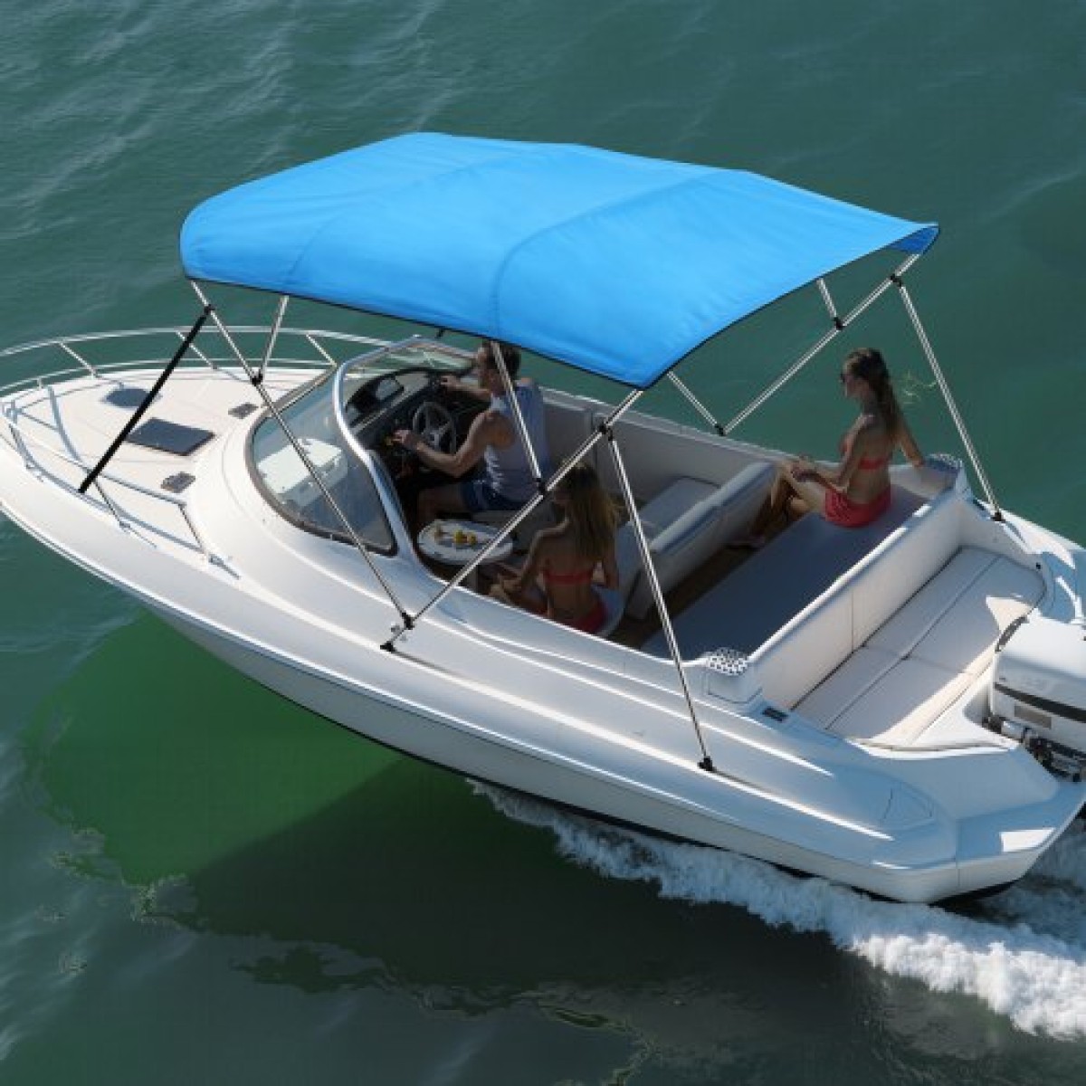 VEVOR 4 Bow Boat Bimini Tops, 600D Polyester Canopy με σκελετό από κράμα αλουμινίου, αδιάβροχο & Sun Shade σκίαστρο σκάφος με τσάντα αποθήκευσης, 2 κοντάρια στήριξης, 4 λουράκια, 96"Lx(79"-84")Wx54"H, Pacific Blue
