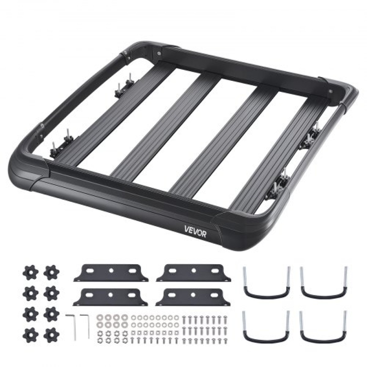 VEVOR Roof Rack Cargo Carrier, 48 x 40 x 5,6 ίντσες, Universal Rooftop Cargo Basket, Car Top Baggage Hogage with 150 lbs Max Load Capacity, 4,1 in Fence, Anti-Rust Alloy Steel, Wind Fairing, για SUV Car