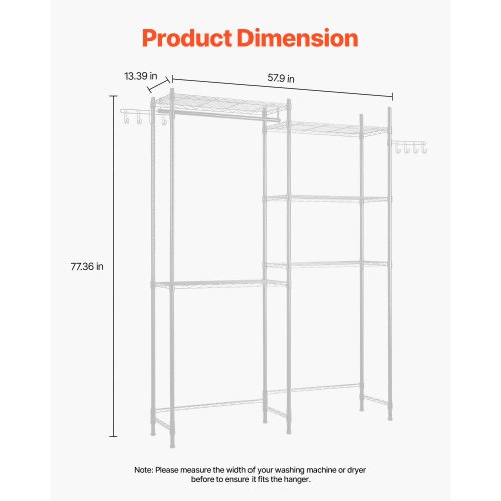 VEVOR Over Washer and Dryer Storage Shelf Two Row 5 Tiers Washer Rack White