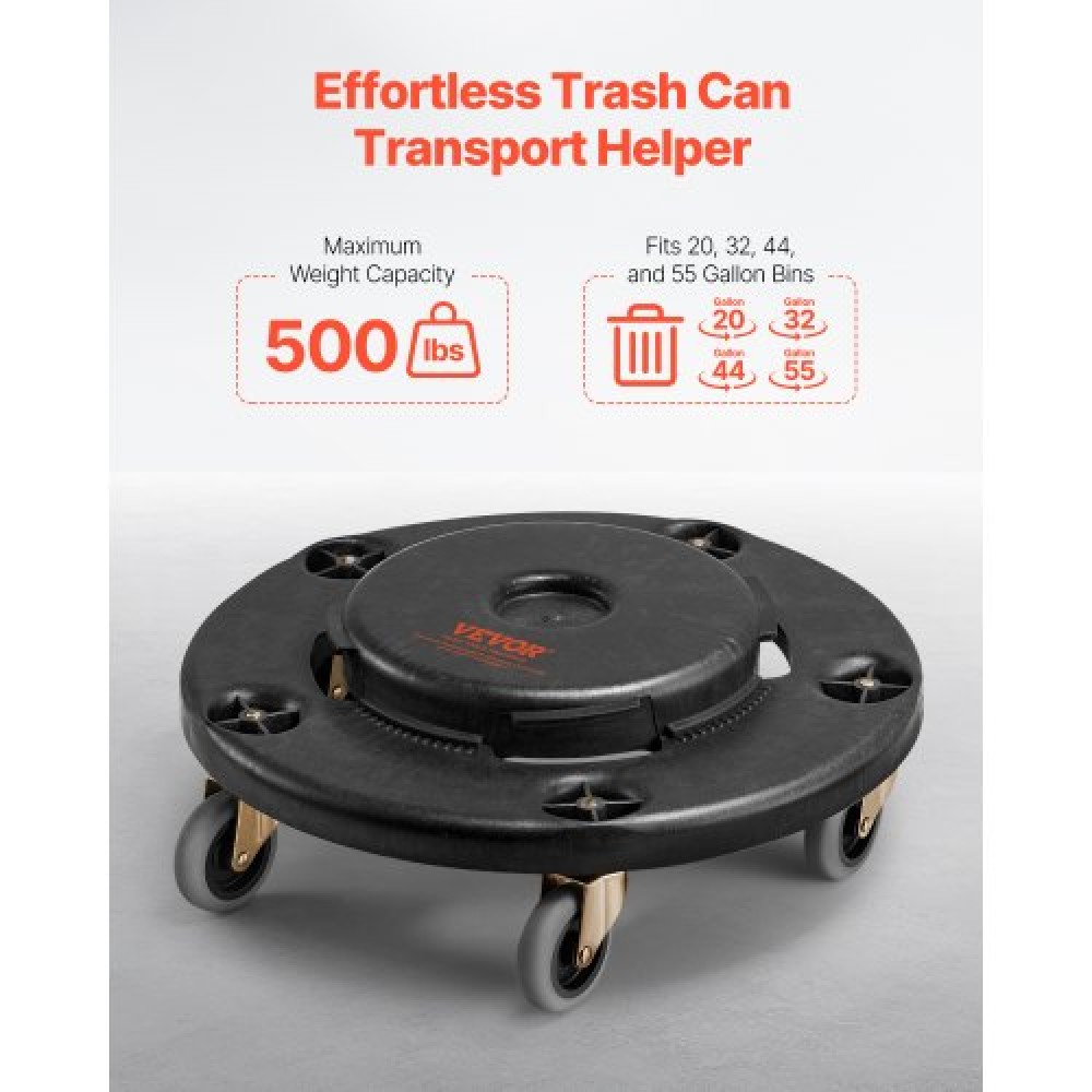 VEVOR Κάδος σκουπιδιών Dolly, Fit 20, 32, 44, 55 γαλόνια δοχεία, 2 πακέτα στρογγυλή βάση κυλινδρικού κάδου απορριμμάτων με 4 τροχούς που κλειδώνουν, βαρέλι βαρέλι βαρέως τύπου 500 λίβρες, πολυλειτουργικό τροχήλατο καρότσι