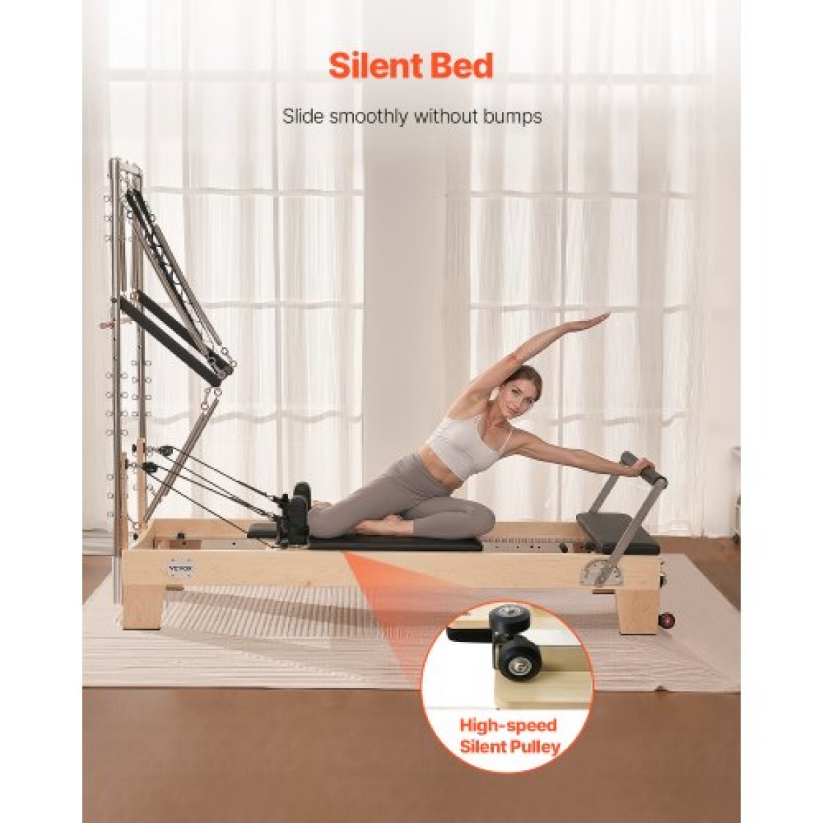 VEVOR Pilates Reformer, Ξύλινο μηχάνημα Pilates για Γυμναστήριο στο σπίτι, Εξοπλισμός προπόνησης δύναμης με διπλή αντίσταση, Reformer Box, Jump Board, για προχωρημένους χρήστες και αρχάριους, έως 400 LBS