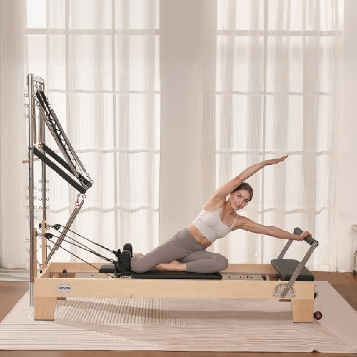 VEVOR Pilates Reformer, Ξύλινο μηχάνημα Pilates για Γυμναστήριο στο σπίτι, Εξοπλισμός προπόνησης δύναμης με διπλή αντίσταση, Reformer Box, Jump Board, για προχωρημένους χρήστες και αρχάριους, έως 400 LBS