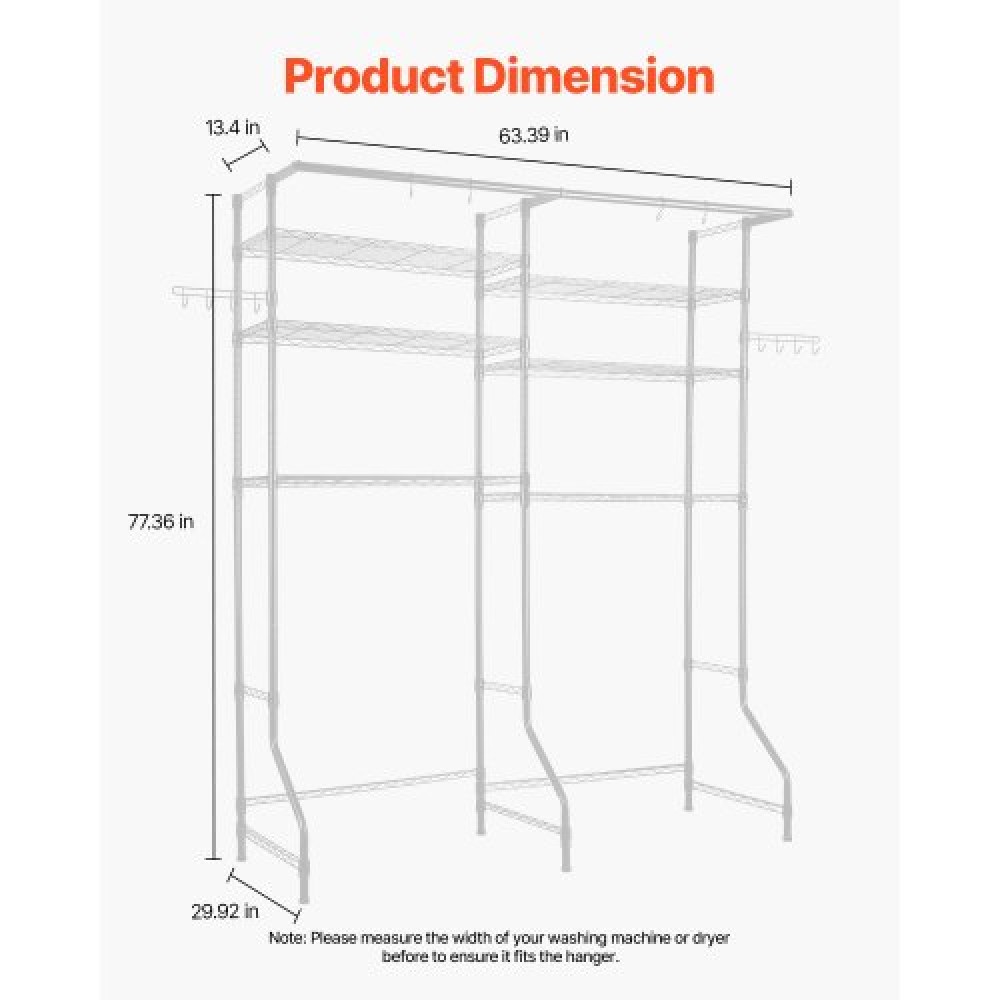 VEVOR Over Washer and Dryer Storage Shelf Two Row 6 Tiers Washer Rack White