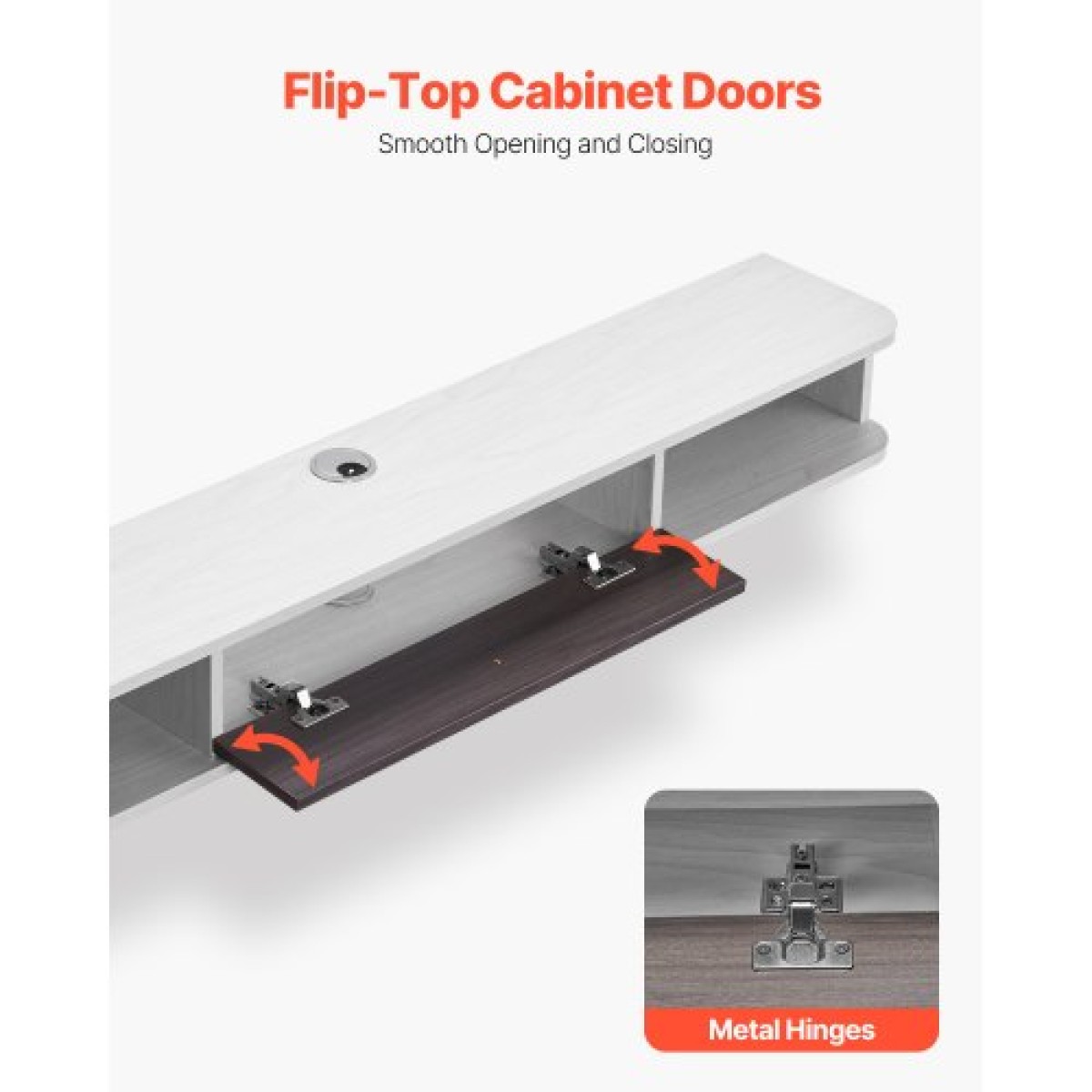 Πλωτή βάση τηλεόρασης VEVOR, 55 in Wall Mount Entertainment Center με τρύπα καλωδίου, μοντέρνο πλωτό ράφι τηλεόρασης με ντουλάπι αποθήκευσης, μοριοσανίδα κονσόλα για συσκευή αναπαραγωγής DVD, καλωδιακό κουτί, κονσόλα παιχνιδιών, λευκό