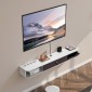 Πλωτή βάση τηλεόρασης VEVOR, 55 in Wall Mount Entertainment Center με τρύπα καλωδίου, μοντέρνο πλωτό ράφι τηλεόρασης με ντουλάπι αποθήκευσης, μοριοσανίδα κονσόλα για συσκευή αναπαραγωγής DVD, καλωδιακό κουτί, κονσόλα παιχνιδιών, λευκό
