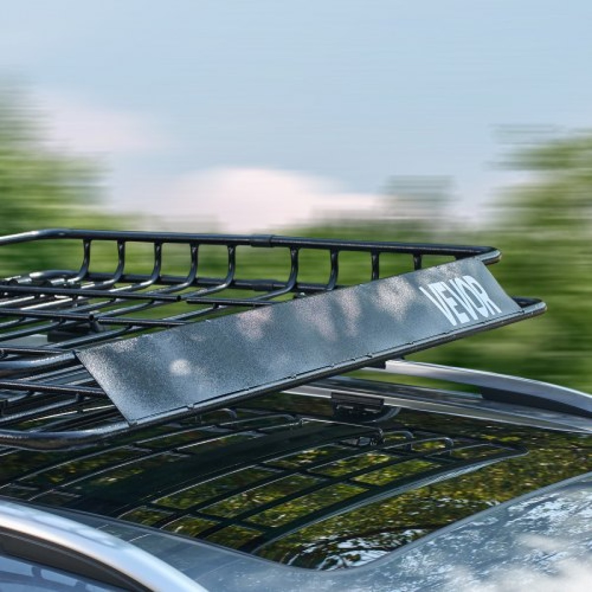Σχάρα οροφής VEVOR Cargo Carrier, 43 x 50 x 4,1 ίντσες, Universal Rooftop Cargo Basket, Car Top Baggage Holiday with 150 lbs Max Load Capacity, 4,1 in Fence, Anti-Rust Alloy Steel, Wind Fairing, για SUV Car