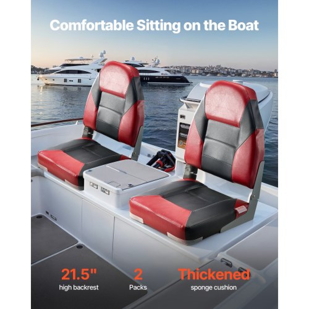 VEVOR Boat Seat High Backrest Folding Boat Seat Sponge Cushion Black & Red