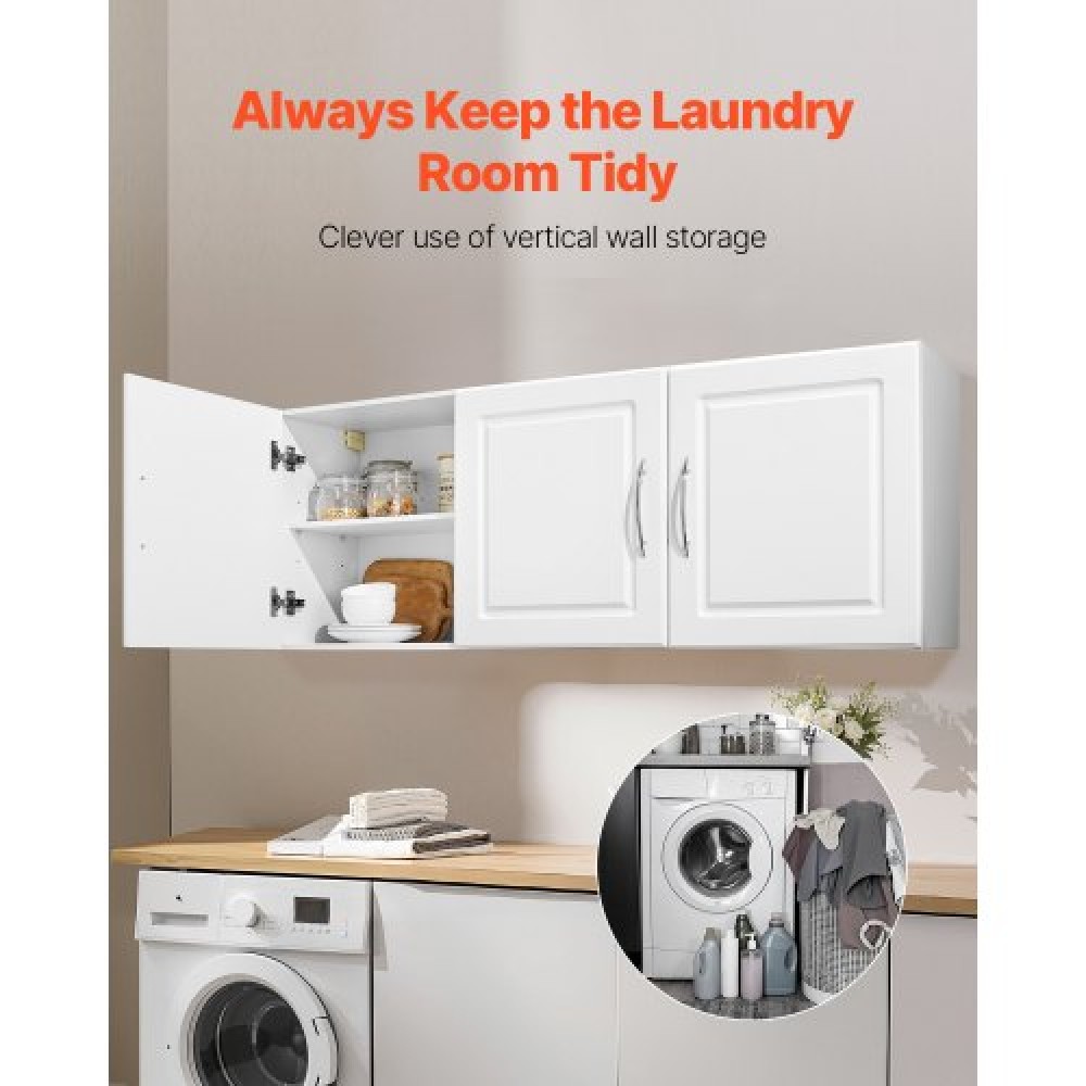 Ντουλάπι τοίχου VEVOR Laundry Room, Κρεμαστό ντουλάπι τοίχου 2 επιπέδων με 3 πόρτες, οργάνωση ντουλαπιών με ρυθμιζόμενο ράφι, για κουζίνα, γκαράζ, πλυντήριο, 12,44 x 54 x 20,31 ίντσες (Β x Π x Υ), Λευκό