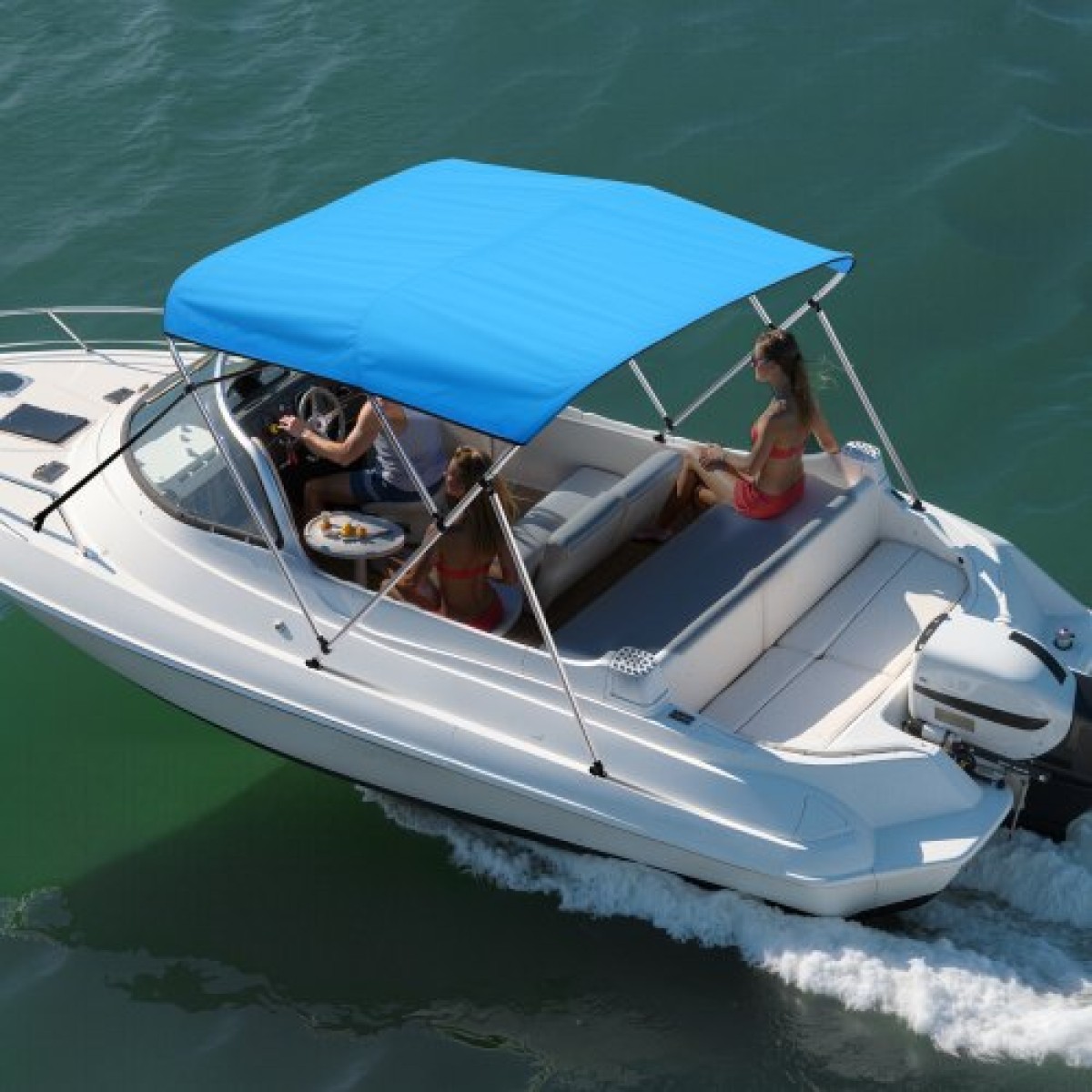 VEVOR 3 Bow Boat Bimini Tops, 600D Polyester Canopy με σκελετό από κράμα αλουμινίου, Αδιάβροχο & Sun Shade σκίαστρο σκάφος με τσάντα αποθήκευσης, 2 κοντάρια στήριξης, 4 ιμάντες, 72"Lx(79"-84")Wx46"H, Pacific Blue