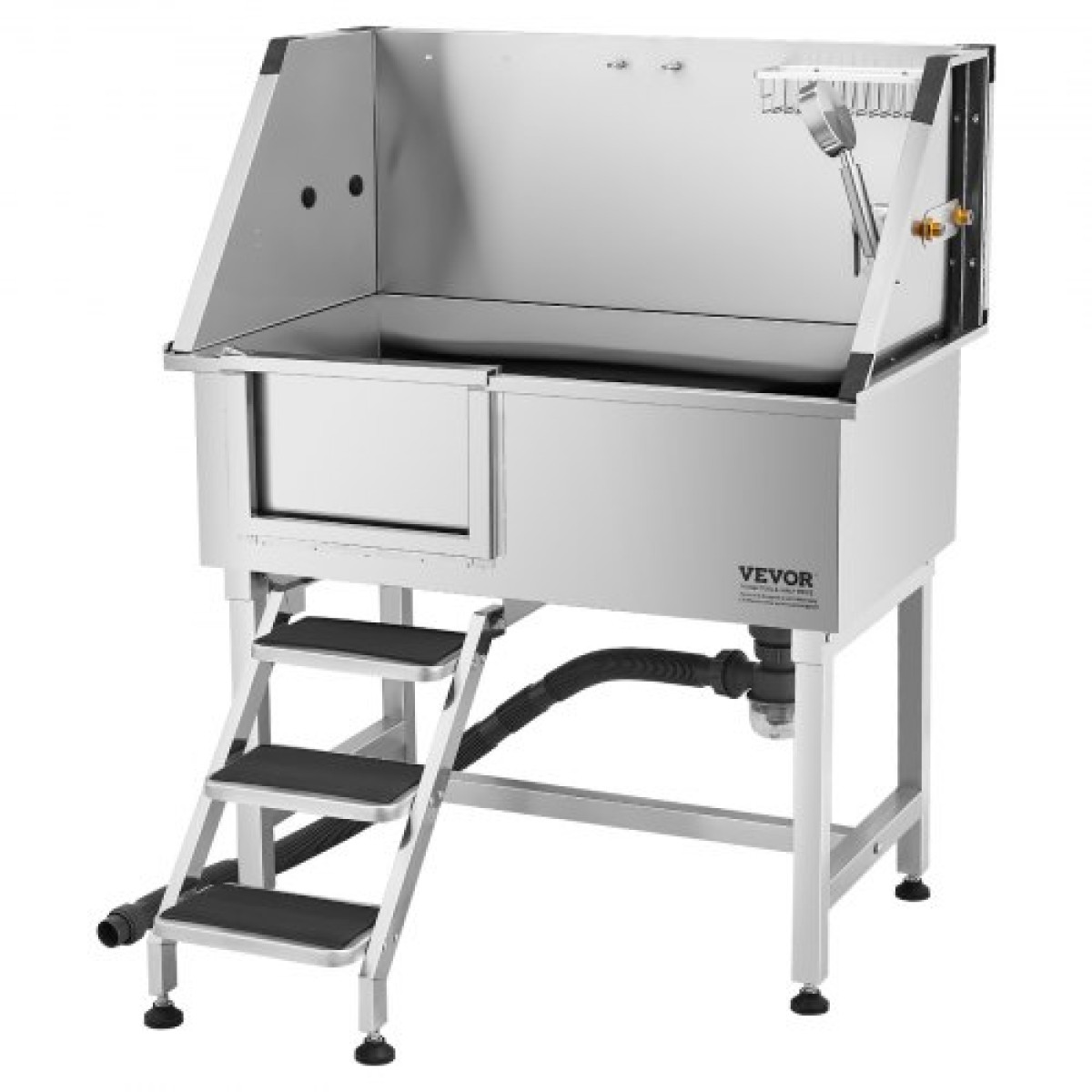 Σταθμός πλυσίματος σκύλων VEVOR 96,5 cm από ανοξείδωτο χάλυβα, Μπανιέρα περιποίησης κατοικίδιων με ζεστή και κρύα βρύση, κεφαλή ντους, νεροχύτης οικιακού πλυσίματος, ταιριάζει σε μικρές και μεσαίες γάτες και σκύλους, Αντιολισθητικές σκάλες (Αριστερή πόρτα
