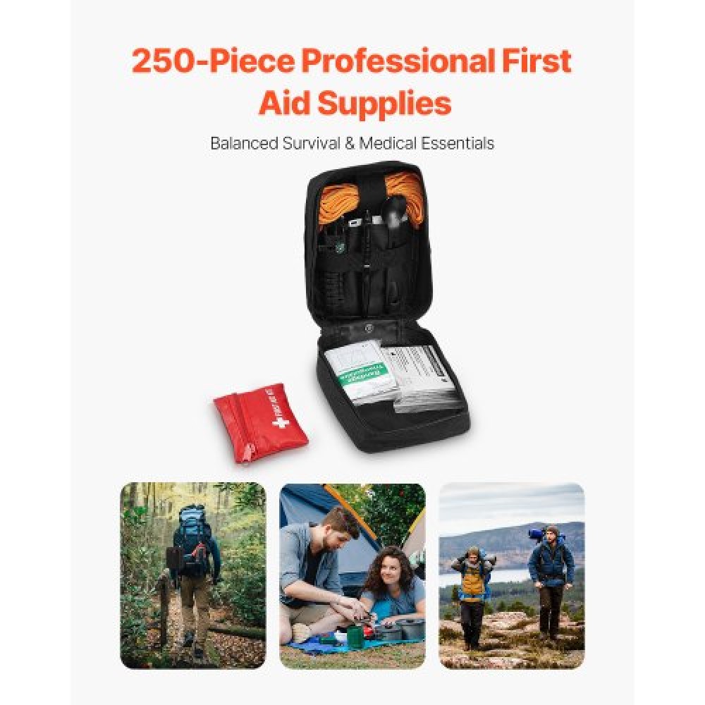 VEVOR Survival First Aid Kit 250 Pieces Emergency Medical Trauma Bag for Camping