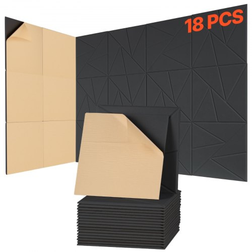 VEVOR 18 Pack Acoustic Wall Panels 11.8 x 11.8 x 0.4 inch Self-Adhesive Black