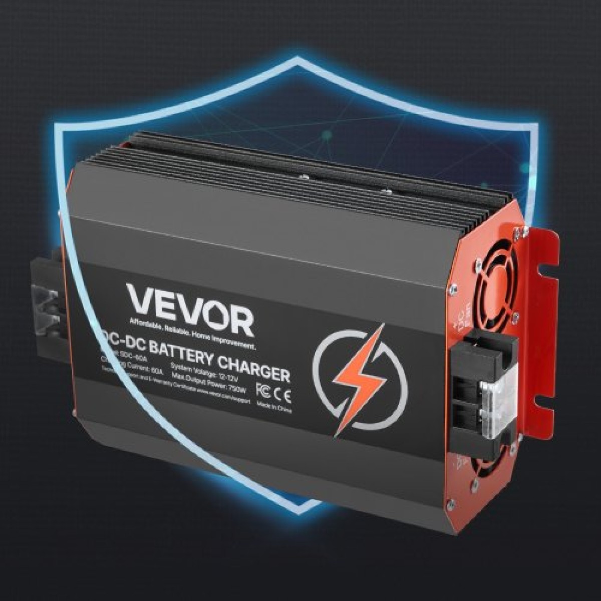 VEVOR 12V 60A DC to DC φορτιστής μπαταριών, 750W, φορτιστής μπαταρίας ενσωματωμένος για μπαταρίες μολύβδου-οξέος, λιθίου, AGM, GEL και πλημμυρισμένες μπαταρίες, Έξυπνη φόρτιση πολλαπλών σταδίων, για RV, επαγγελματικά οχήματα, σκάφη, σκάφη