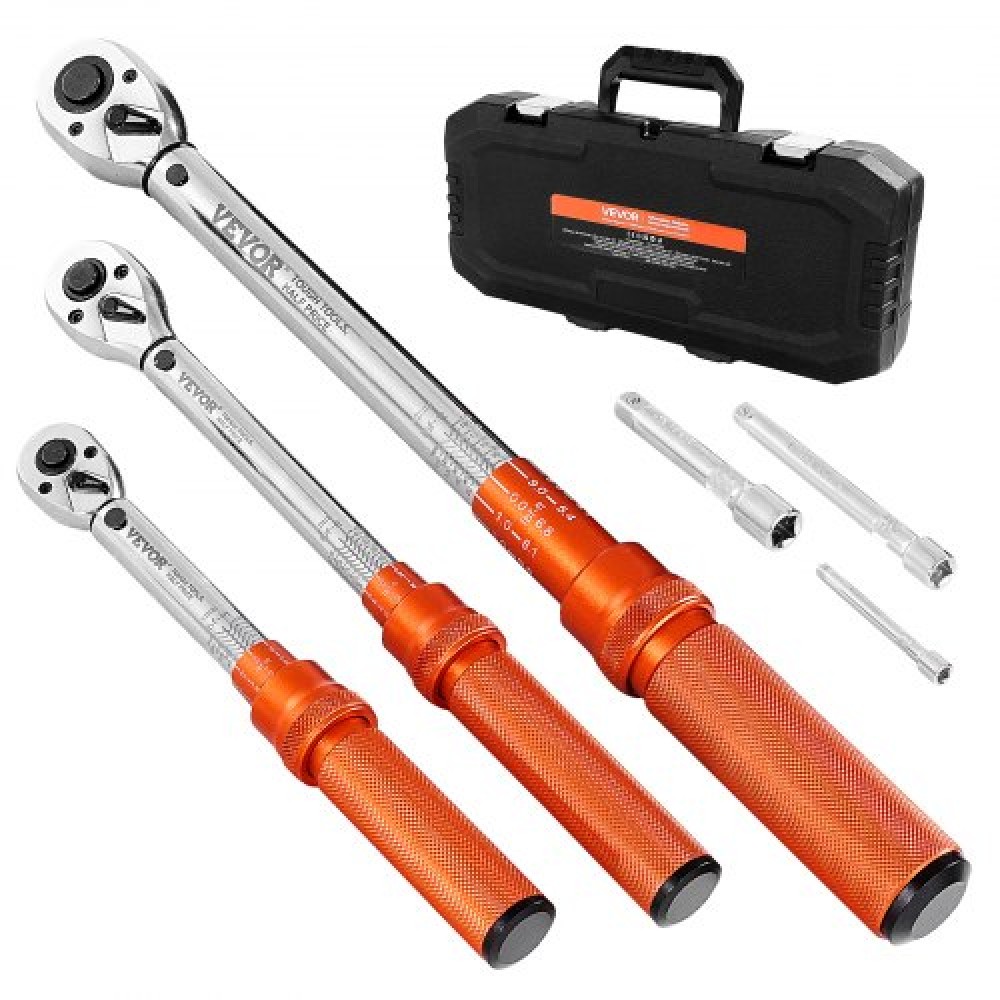 Σετ κλειδιών VEVOR Click Torque, 3 τεμάχια, 1/4, 3/8, 1/2 ίντσας μετάδοσης κίνησης, 10-170 lbf-ft, 5-45 lbf-ft, 20-240 lbf-in, ζυγαριές διπλής κατεύθυνσης και διπλού εύρους, 72-Tooth% Precycle, ±3