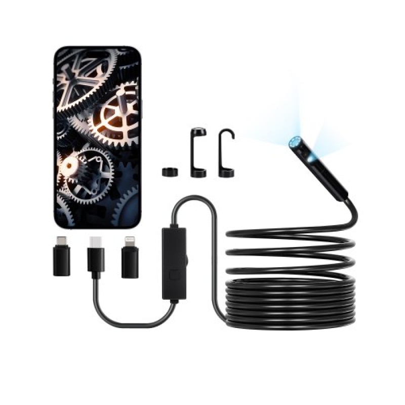 Κάμερα ενδοσκοπίου VEVOR με φως, Borescope με διπλό φακό για Android & IOS, κάμερα επιθεώρησης HD 1920P με φως LED 8 + 1, ζουμ 2X, καλώδιο Snake 5m, IP67 αδιάβροχη κάμερα Snake για αυτοκίνητα, υδραυλικά