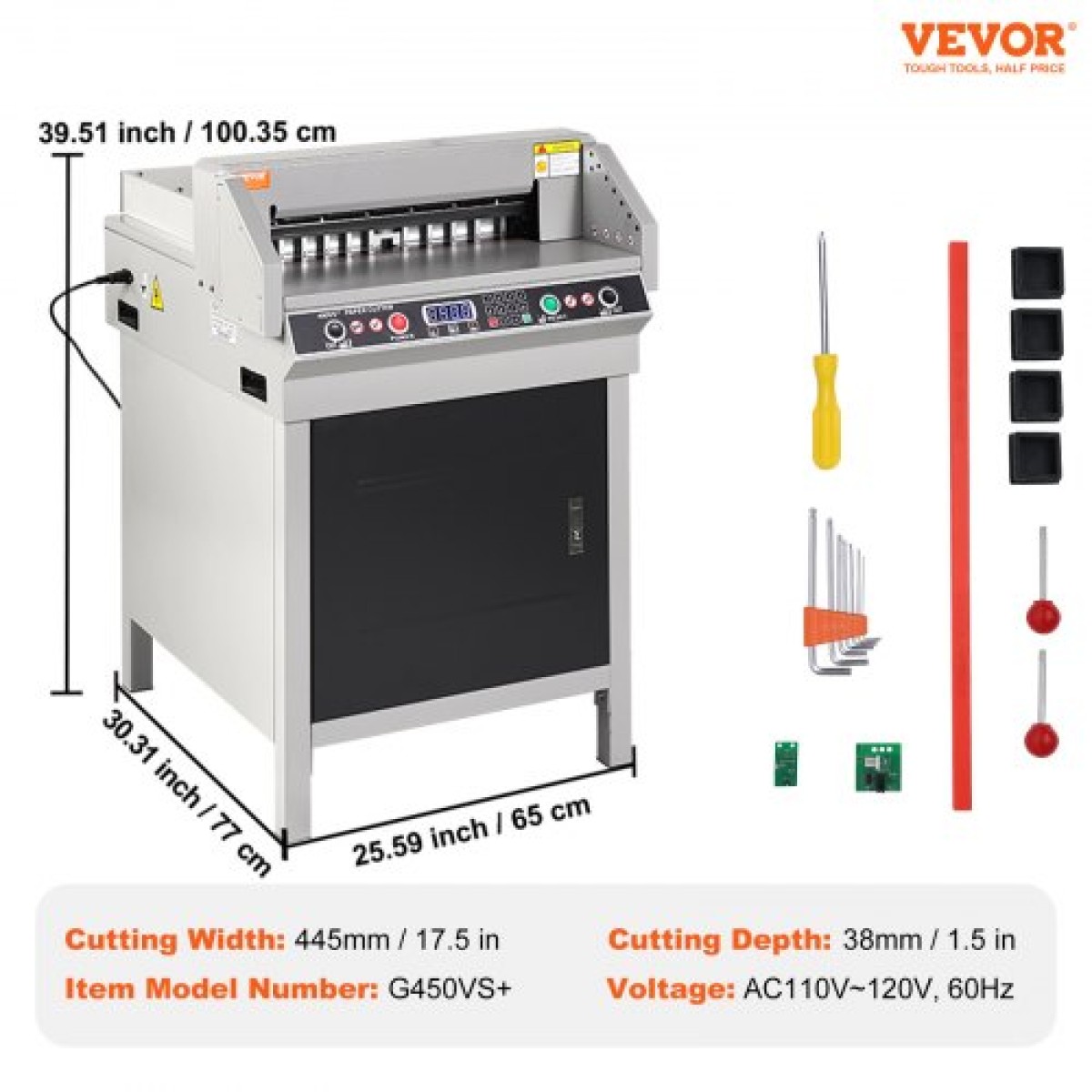 VEVOR Electric Hydraulic Paper Cutter, Heavy Duty Paper Cutter Machine, 1,57 in / 40 mm Πάχος κοπής, 18 in / 457,2 mm Πλάτος κοπής, Βιομηχανική μηχανή κοπής χαρτιού με χειριστήριο κουμπιού