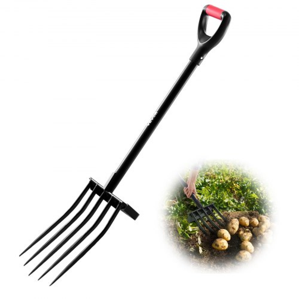 VEVOR Garden Fork, Pitchfork Gardening 5-Tine with Metal Handle, 41 in Heavy Duty Digging Fork with Y Grip, Forged Steel Spading Fork for Hay Potato Composting Transplanting Aeration