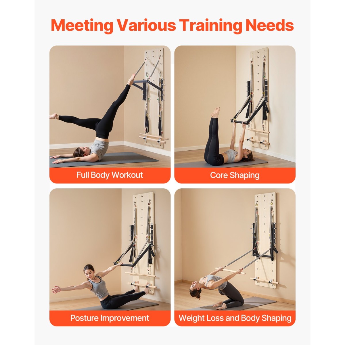 VEVOR Επιτοίχιο μηχάνημα Pilates Reformer, Εφαλτήριο Maple Wood Pilates, Εξοπλισμός γυμναστικής με ελατήρια αντίστασης, γυμναστής γιόγκα, κατάλληλος για ισορροπία ευελιξίας, γυμναστική στο σπίτι στο σπίτι