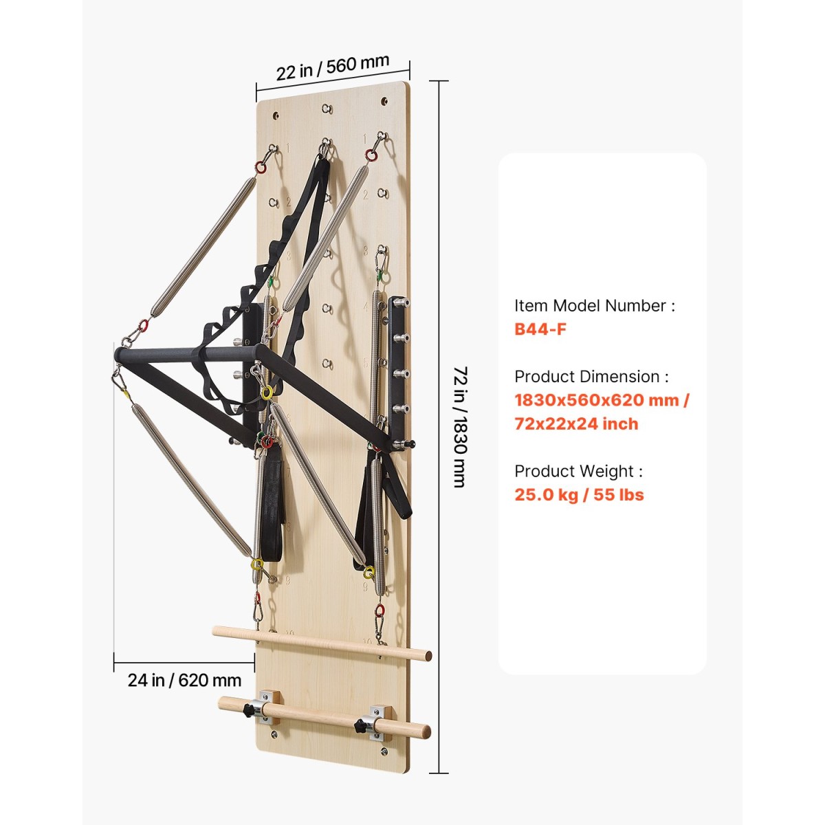 VEVOR Επιτοίχιο μηχάνημα Pilates Reformer, Εφαλτήριο Maple Wood Pilates, Εξοπλισμός γυμναστικής με ελατήρια αντίστασης, γυμναστής γιόγκα, κατάλληλος για ισορροπία ευελιξίας, γυμναστική στο σπίτι στο σπίτι