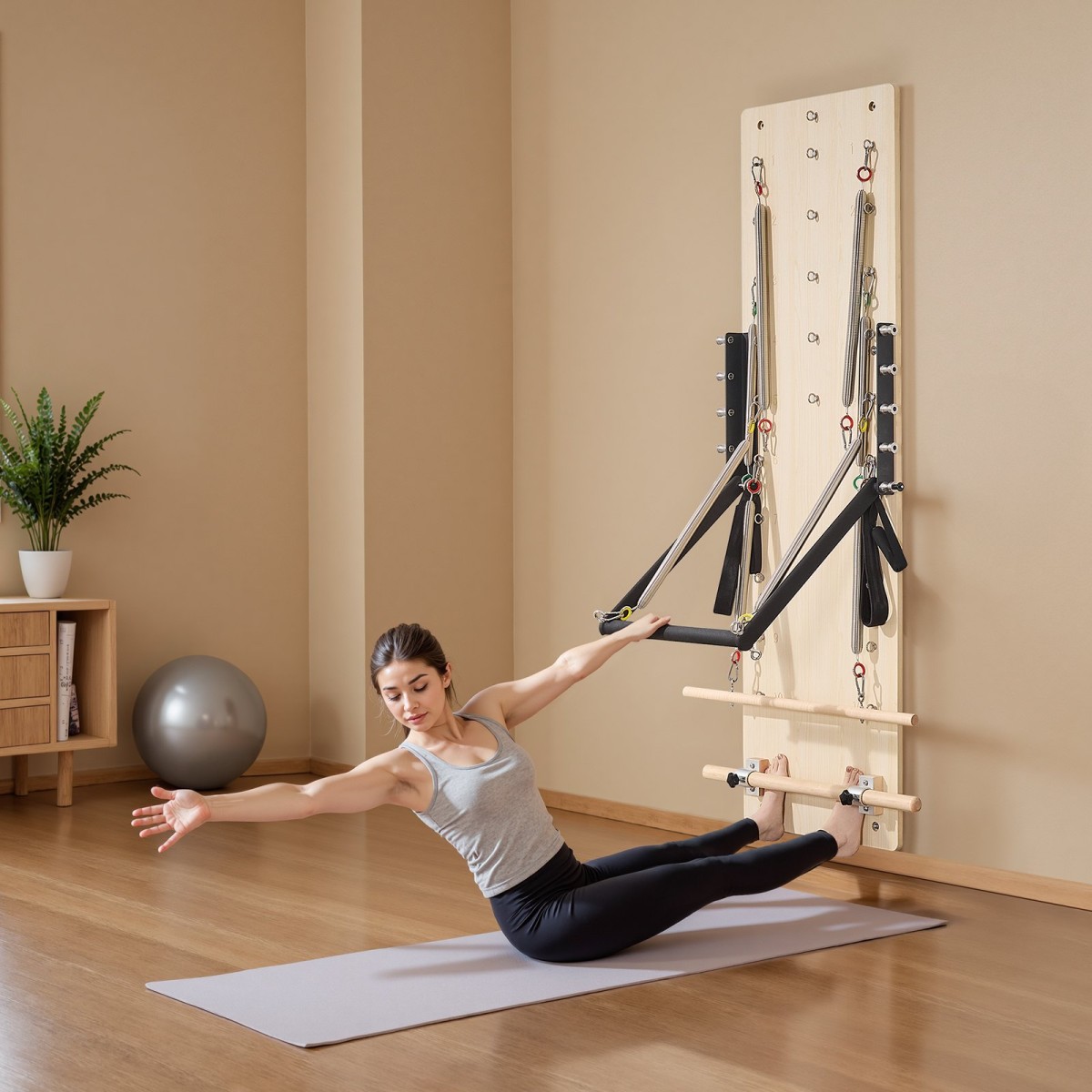 VEVOR Επιτοίχιο μηχάνημα Pilates Reformer, Εφαλτήριο Maple Wood Pilates, Εξοπλισμός γυμναστικής με ελατήρια αντίστασης, γυμναστής γιόγκα, κατάλληλος για ισορροπία ευελιξίας, γυμναστική στο σπίτι στο σπίτι