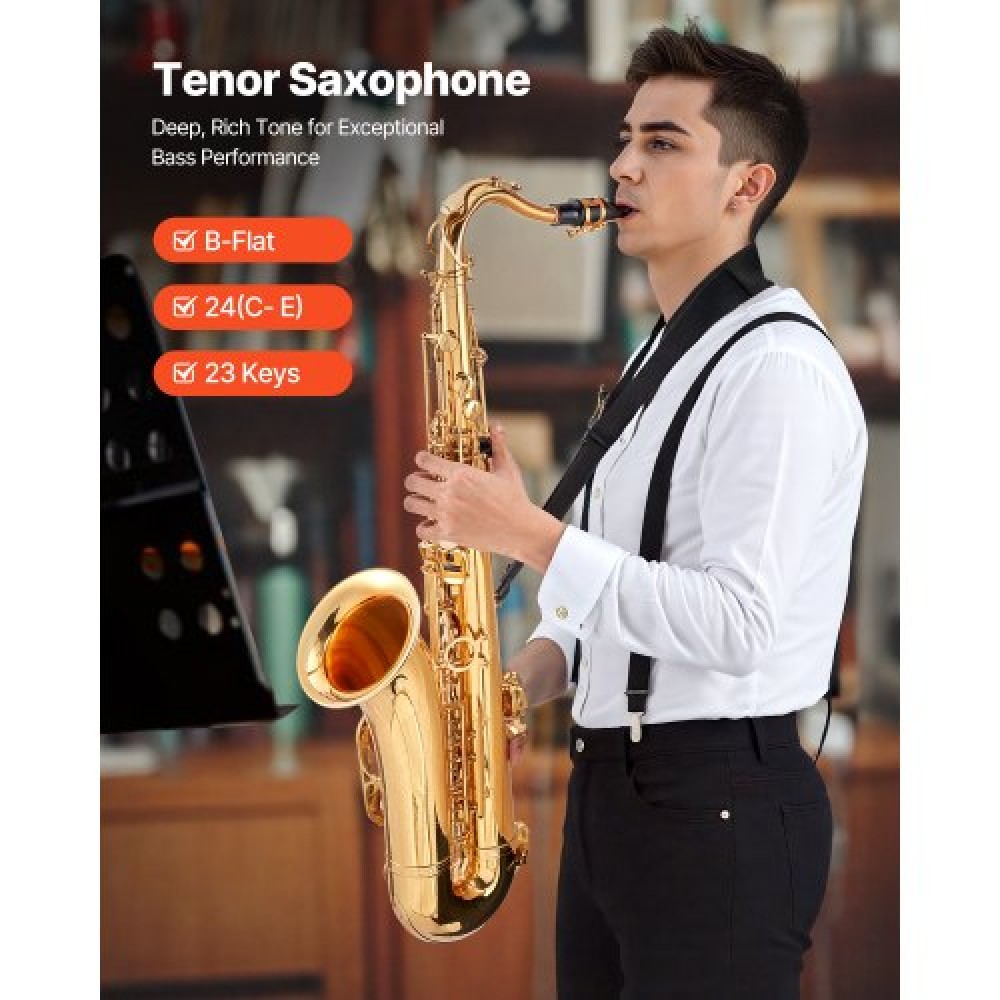 VEVOR Gold Brass Tenor Saxophone B Flat Sax Beginner Kit with Case Mouthpiece