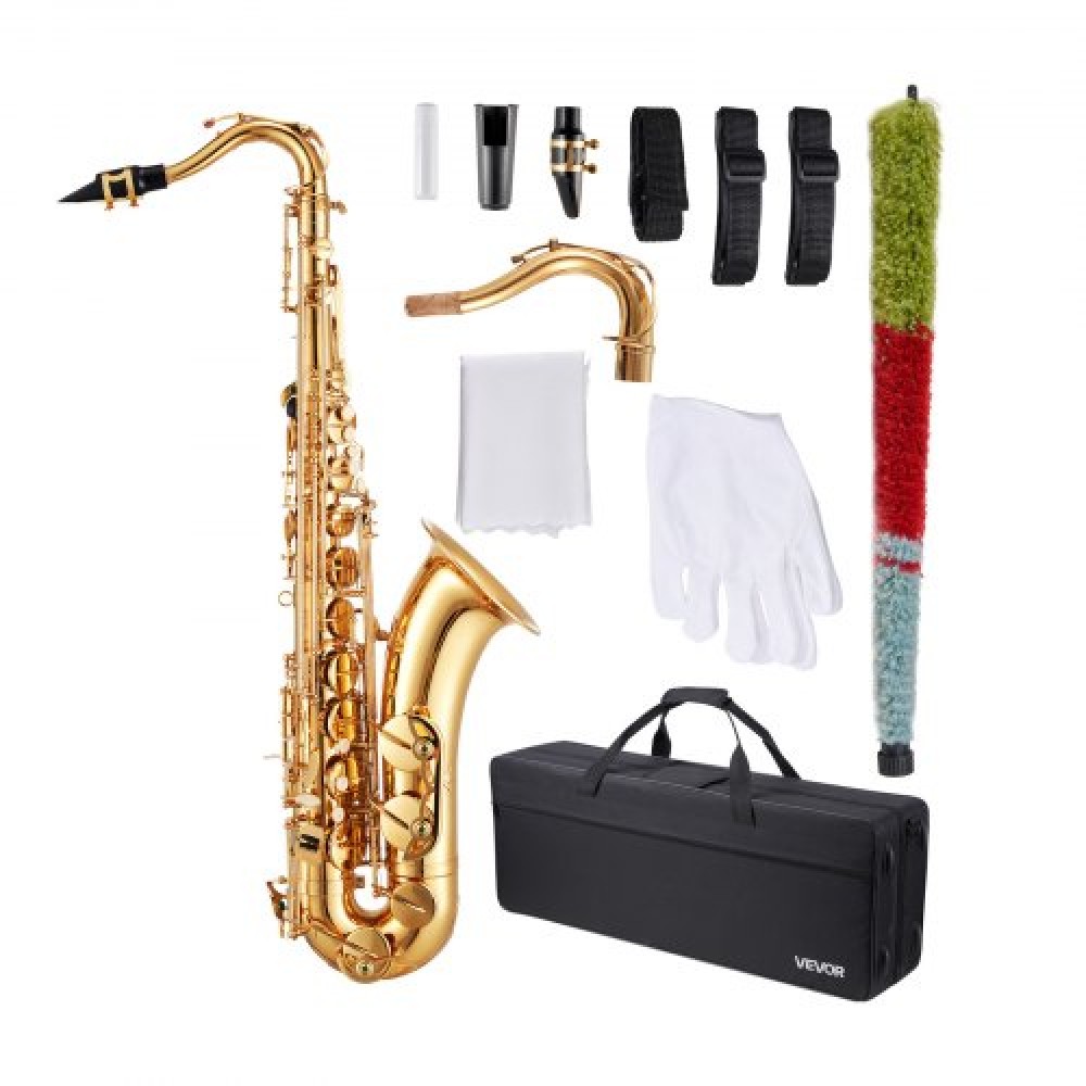 VEVOR Gold Brass Tenor Saxophone B Flat Sax Beginner Kit with Case Mouthpiece