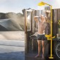 VEVOR Emergency Shower Eye Wash Station, 870x400x2330 mm 304 από ανοξείδωτο χάλυβα Συνδυασμός πλυσίματος ματιών και ντους, Εγκεκριμένος από τον OSHA Σταθμός πλύσης ματιών πρώτων βοηθειών, για σχολεία, εργαστήρια, εργοστάσια, κίτρινο