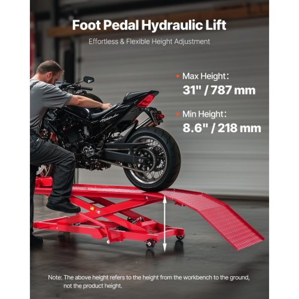 VEVOR 1000lbs Hydraulic Motorcycle Jack Lift Hoist Stand Dirt Street Bike ATV