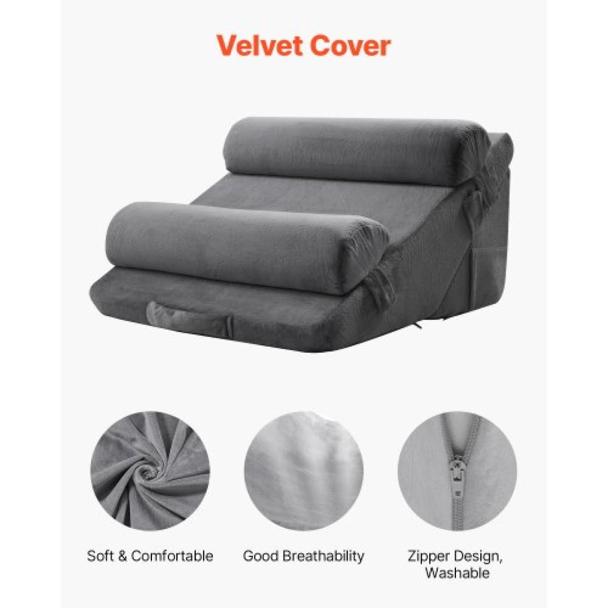 VEVOR Wedge μαξιλάρι για ύπνο, 4 τμχ Ρυθμιζόμενο ορθοπεδικό σετ σφηνοειδούς κρεβατιού, ώμο στήριξης βραχιόνων ποδιών, μαξιλάρι μετά την επέμβαση για πόνο στην πλάτη, παλινδρόμηση οξέος, ανακούφιση από το ροχαλητό, όρθιοι στο κρεβάτι, σκούρο γκρι