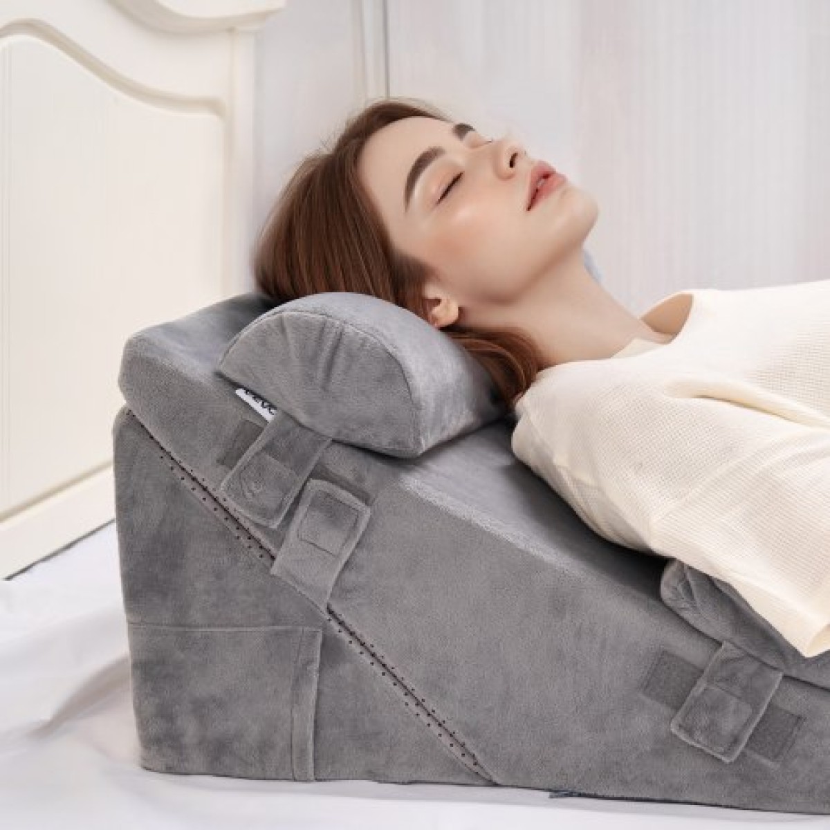 VEVOR Wedge μαξιλάρι για ύπνο, 4 τμχ Ρυθμιζόμενο ορθοπεδικό σετ σφηνοειδούς κρεβατιού, ώμο στήριξης βραχιόνων ποδιών, μαξιλάρι μετά την επέμβαση για πόνο στην πλάτη, παλινδρόμηση οξέος, ανακούφιση από το ροχαλητό, όρθιοι στο κρεβάτι, σκούρο γκρι