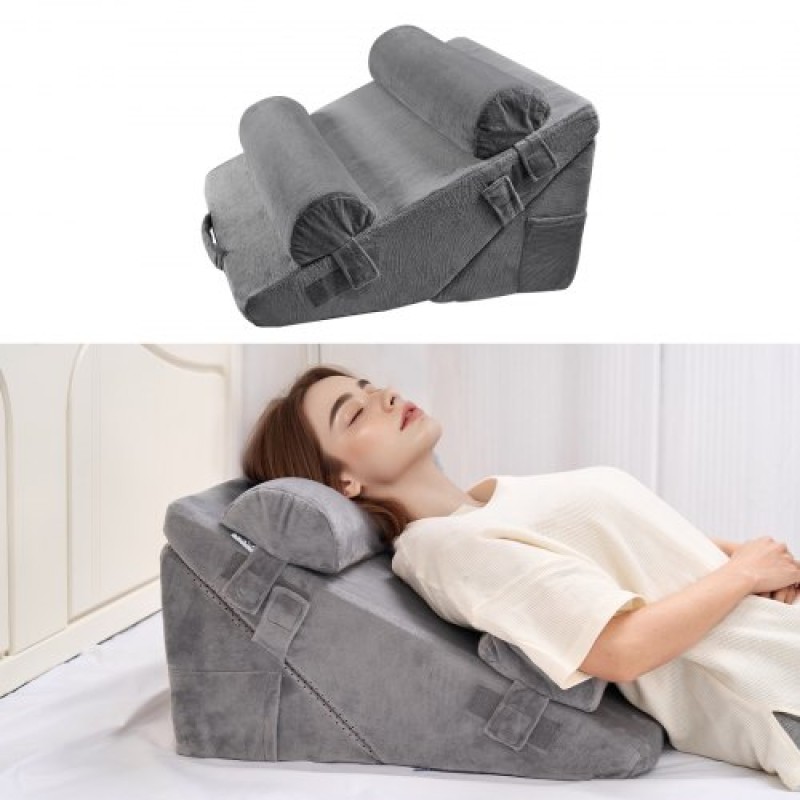 VEVOR Wedge μαξιλάρι για ύπνο, 4 τμχ Ρυθμιζόμενο ορθοπεδικό σετ σφηνοειδούς κρεβατιού, ώμο στήριξης βραχιόνων ποδιών, μαξιλάρι μετά την επέμβαση για πόνο στην πλάτη, παλινδρόμηση οξέος, ανακούφιση από το ροχαλητό, όρθιοι στο κρεβάτι, σκούρο γκρι