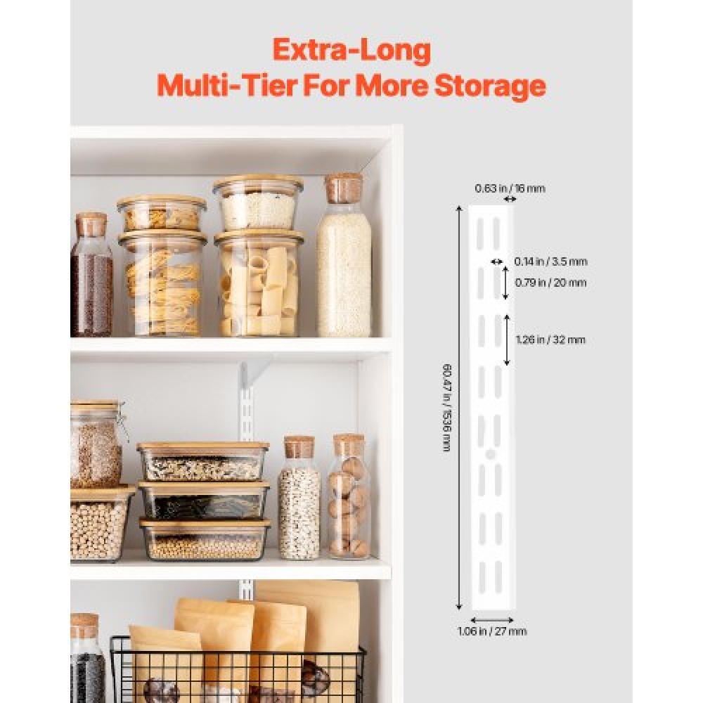 VEVOR Shelf Track 60-inch 5 Pack Adjustable Steel Wall Mounted Shelf Pilaster