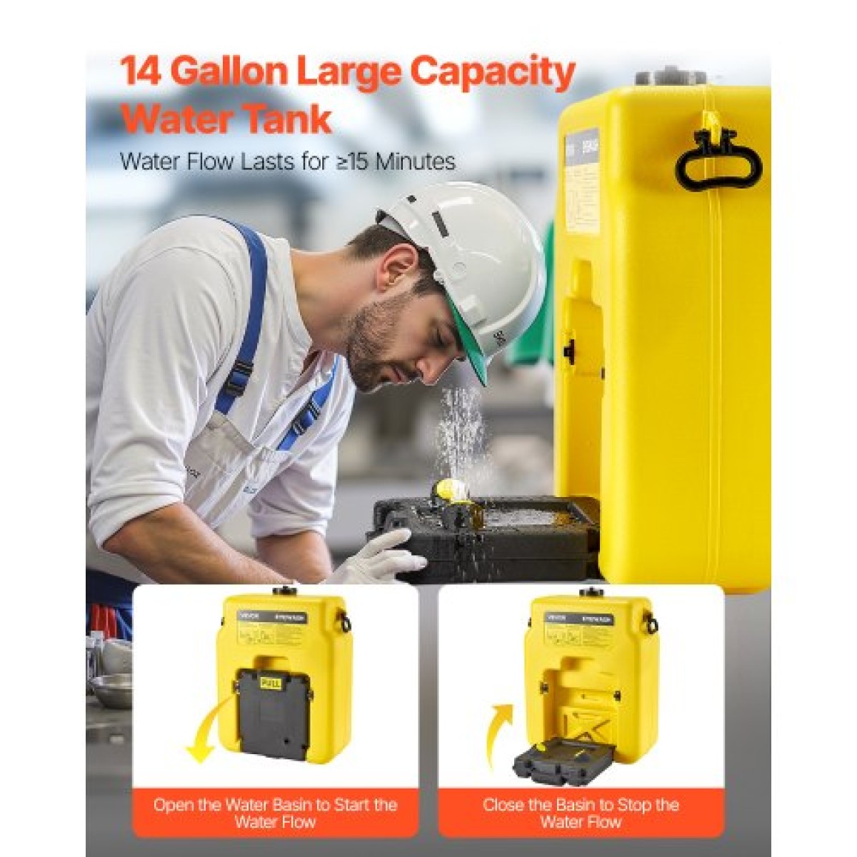 VEVOR φορητός σταθμός πλύσης ματιών 53L/14 Gal, Σταθμός πλύσης ματιών εγκεκριμένος από την OSHA Επιτοίχια/σε επίπεδη επιφάνεια, Μονάδα πλύσης ματιών έκτακτης ανάγκης με 2 σπρέι, Μονάδες πλύσης ματιών πρώτων βοηθειών για σχολεία, εργαστήρια, εργοστάσια, κί