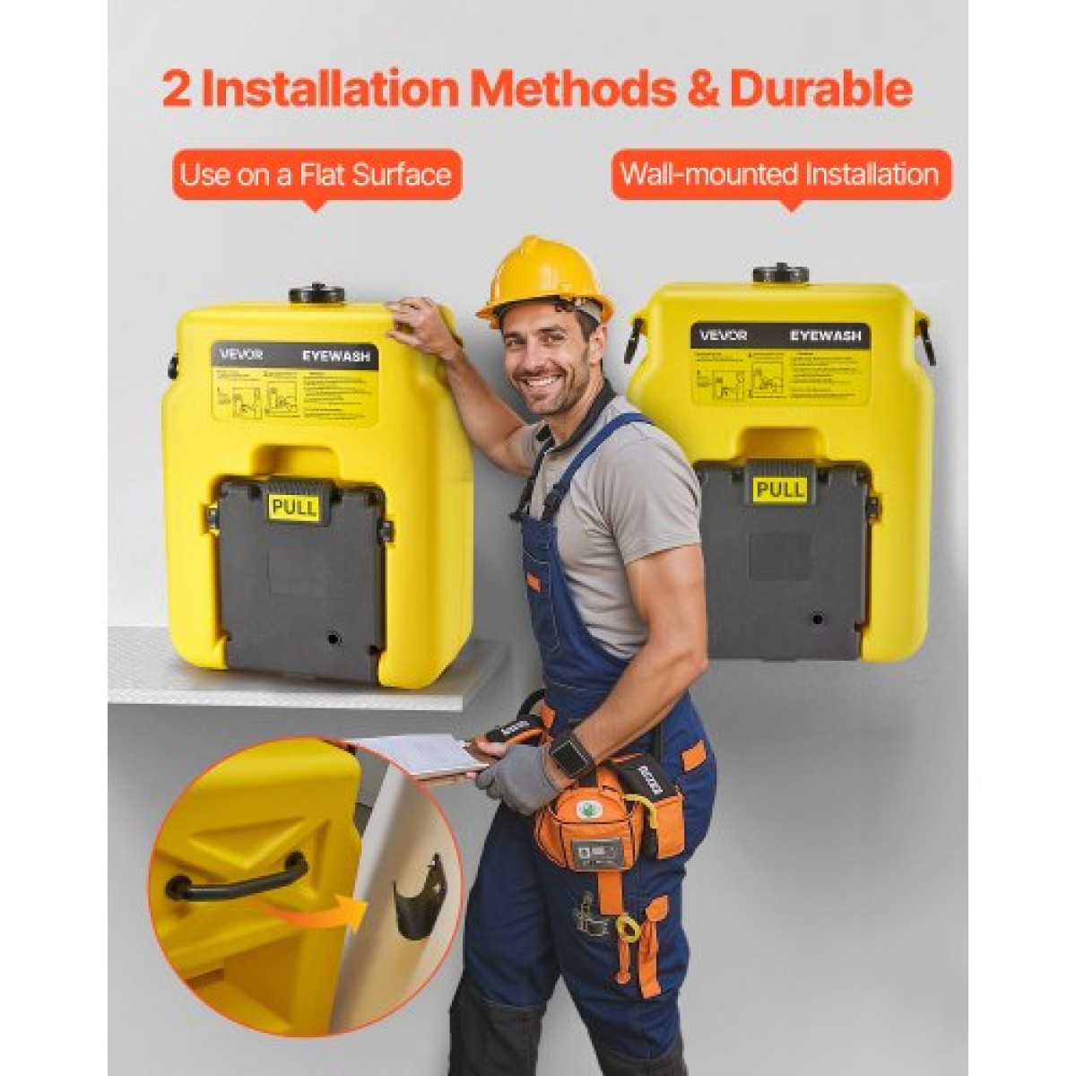 VEVOR φορητός σταθμός πλύσης ματιών 53L/14 Gal, Σταθμός πλύσης ματιών εγκεκριμένος από την OSHA Επιτοίχια/σε επίπεδη επιφάνεια, Μονάδα πλύσης ματιών έκτακτης ανάγκης με 2 σπρέι, Μονάδες πλύσης ματιών πρώτων βοηθειών για σχολεία, εργαστήρια, εργοστάσια, κί