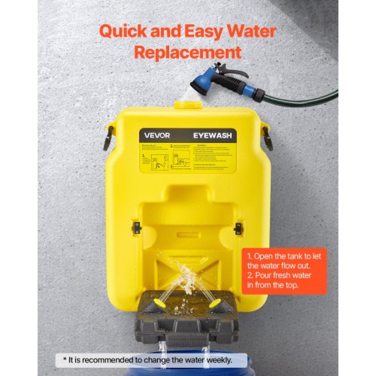 VEVOR φορητός σταθμός πλύσης ματιών 53L/14 Gal, Σταθμός πλύσης ματιών εγκεκριμένος από την OSHA Επιτοίχια/σε επίπεδη επιφάνεια, Μονάδα πλύσης ματιών έκτακτης ανάγκης με 2 σπρέι, Μονάδες πλύσης ματιών πρώτων βοηθειών για σχολεία, εργαστήρια, εργοστάσια, κί