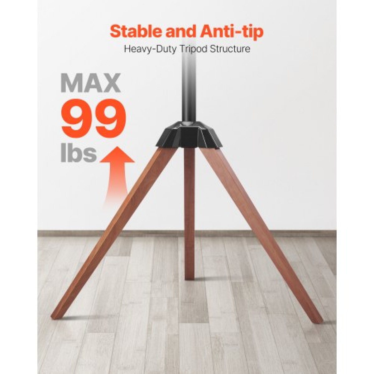 VEVOR Tripod Easel TV Stand, για τηλεοράσεις επίπεδης οθόνης 40-65 ιντσών έως 99 λίβρες, φορητή βάση τηλεόρασης με περιστροφή 18° αριστερά-δεξιά με πόδια από ξύλο δρυός, για υπνοδωμάτιο, σαλόνι, στούντιο, MAX VESA 600 x 400 mm