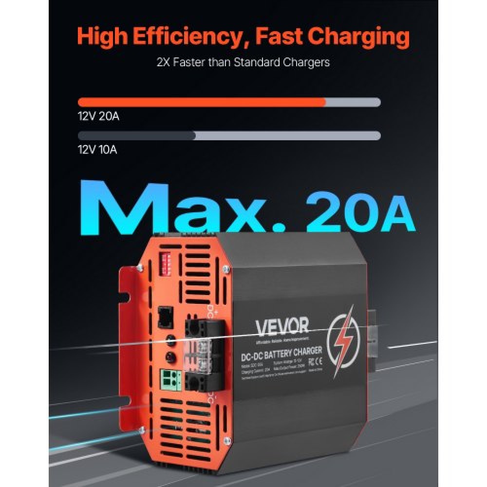 VEVOR 12V 20A DC to DC Charger Battery Charger 250W for Lead-Acid Lithium AGM