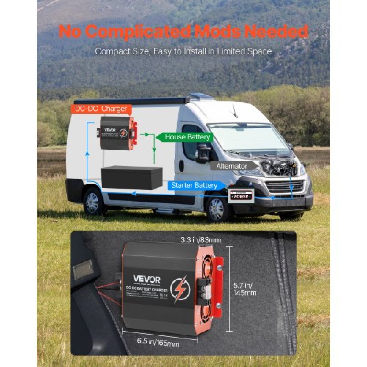 VEVOR 12V 20A DC to DC φορτιστής μπαταριών, 250W, φορτιστής μπαταρίας οχήματος για μπαταρίες μολύβδου-οξέος, λιθίου, AGM, GEL και πλημμυρισμένες μπαταρίες, Έξυπνη φόρτιση πολλαπλών σταδίων, για RV, επαγγελματικά οχήματα, σκάφη, γιοτ