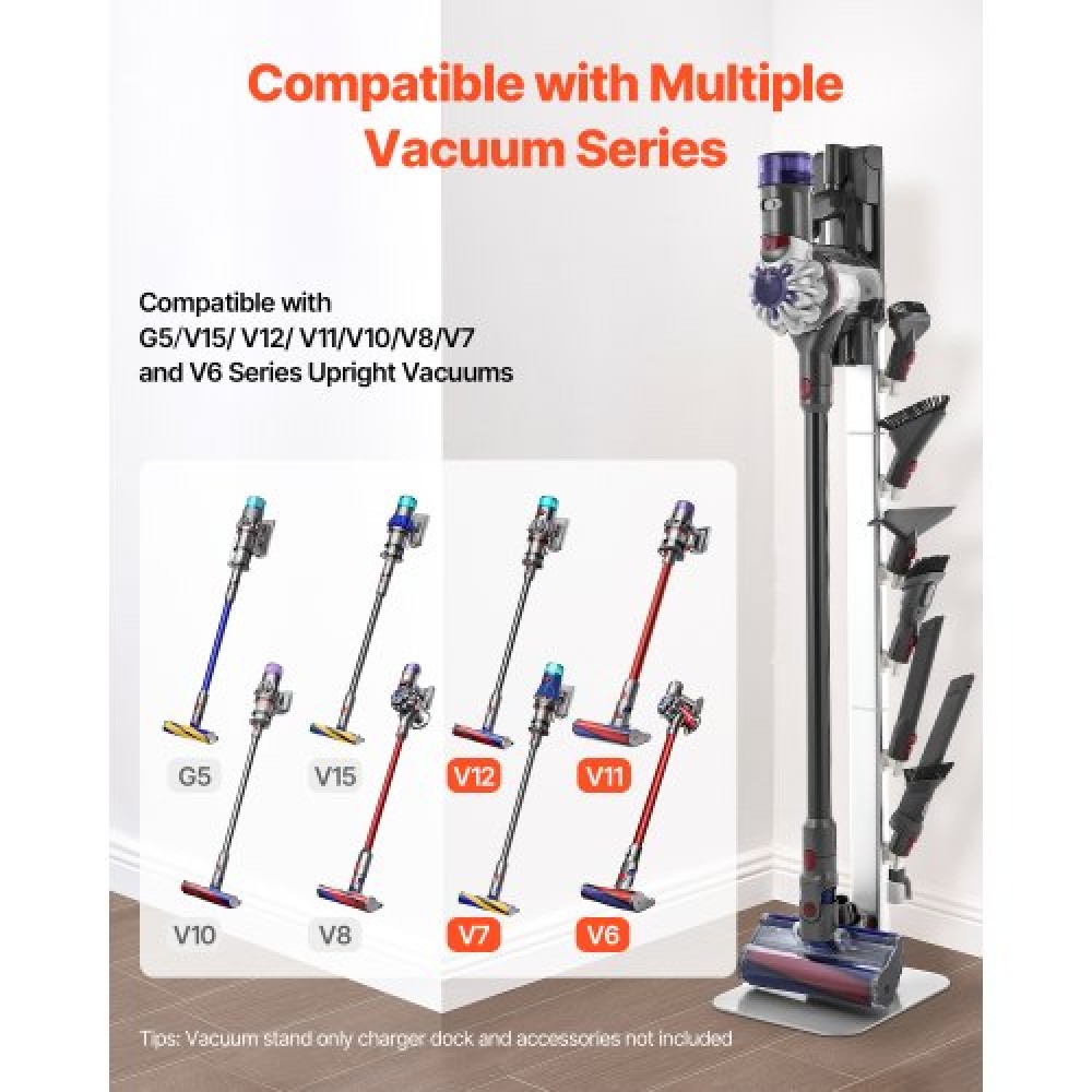 Βάση ηλεκτρικής σκούπας VEVOR, συμβατή με Dyson G5 V15 V12 V11 V10 V8 V7 V6 Series Upright Vacuums Cleaners & Accessories, Σταθερή βάση στήριξης ηλεκτρικής σκούπας με 6 γάντζους και αντιολισθητικά πέλματα, γκρι