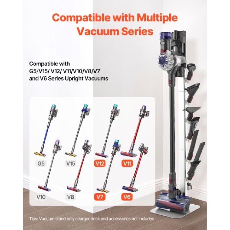 Βάση ηλεκτρικής σκούπας VEVOR, συμβατή με Dyson G5 V15 V12 V11 V10 V8 V7 V6 Series Upright Vacuums Cleaners & Accessories, Σταθερή βάση στήριξης ηλεκτρικής σκούπας με 6 γάντζους και αντιολισθητικά πέλματα, γκρι
