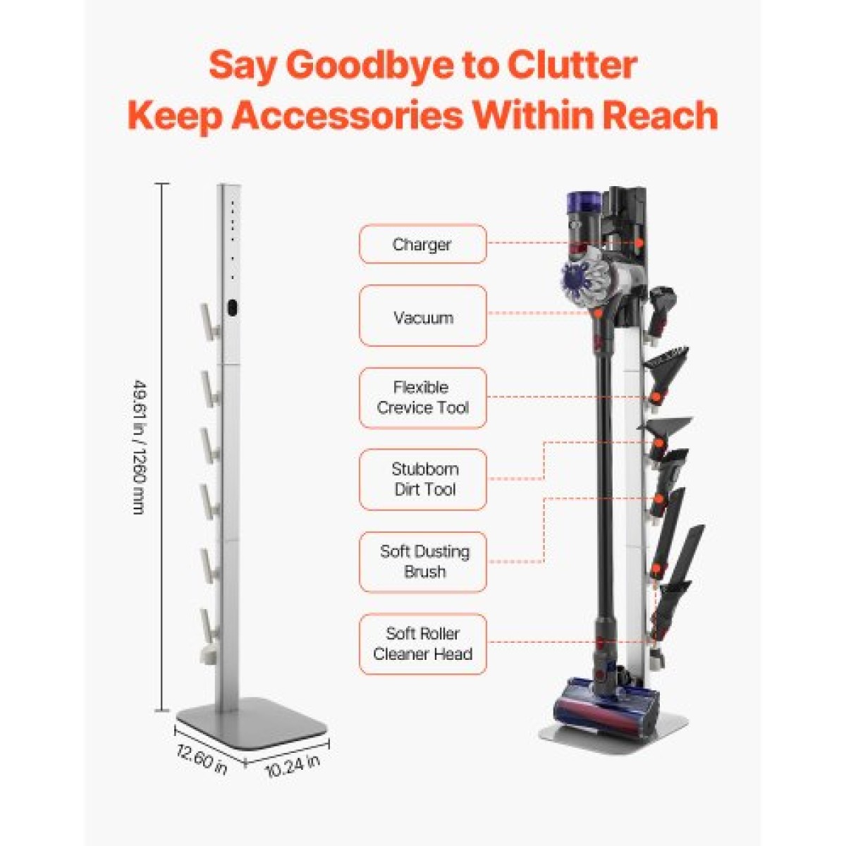 Βάση ηλεκτρικής σκούπας VEVOR, συμβατή με Dyson G5 V15 V12 V11 V10 V8 V7 V6 Series Upright Vacuums Cleaners & Accessories, Σταθερή βάση στήριξης ηλεκτρικής σκούπας με 6 γάντζους και αντιολισθητικά πέλματα, γκρι