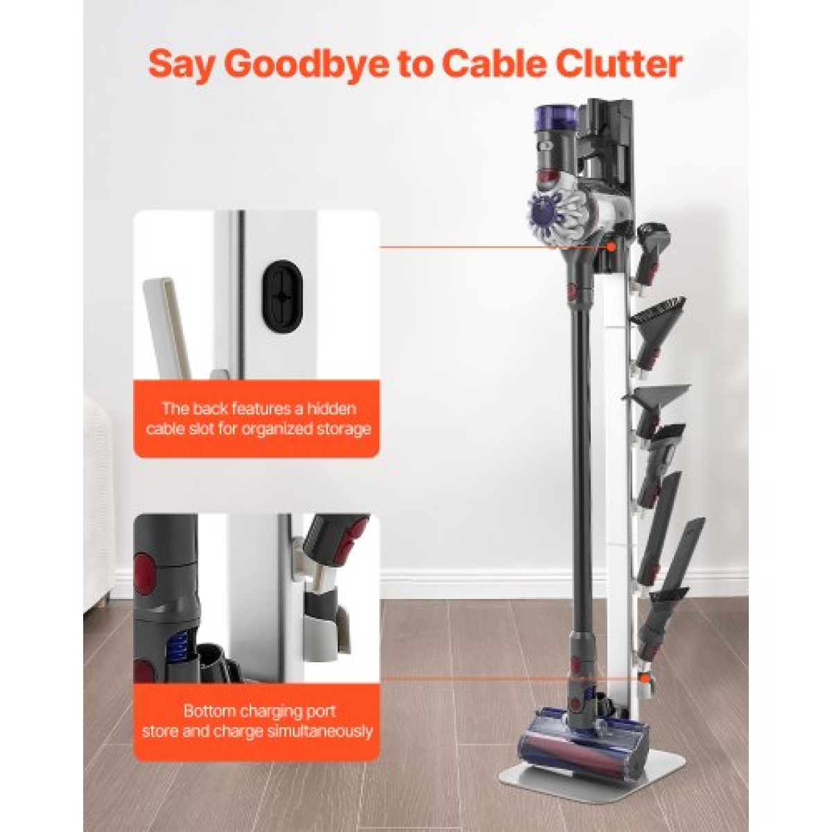 Βάση ηλεκτρικής σκούπας VEVOR, συμβατή με Dyson G5 V15 V12 V11 V10 V8 V7 V6 Series Upright Vacuums Cleaners & Accessories, Σταθερή βάση στήριξης ηλεκτρικής σκούπας με 6 γάντζους και αντιολισθητικά πέλματα, γκρι