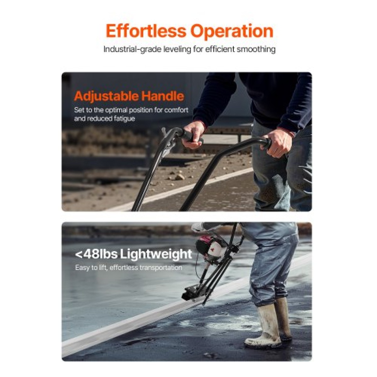 VEVOR Concrete Power Screed, Σετ ράβδων ίσιας ακμής σανίδας αλουμινίου 12 ft, δονούμενος κινητήρας φινιρίσματος τσιμέντου τεσσάρων χρόνων με ρυθμιζόμενες λαβές, εργαλείο σκυροδέματος υψηλής απόδοσης 6500rpm