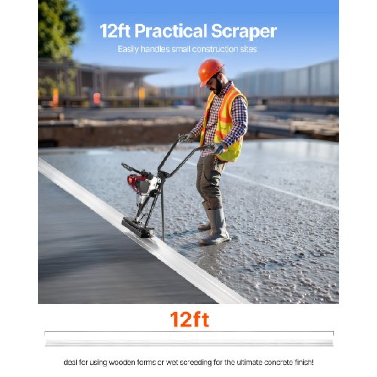 VEVOR Concrete Power Screed, Σετ ράβδων ίσιας ακμής σανίδας αλουμινίου 12 ft, δονούμενος κινητήρας φινιρίσματος τσιμέντου τεσσάρων χρόνων με ρυθμιζόμενες λαβές, εργαλείο σκυροδέματος υψηλής απόδοσης 6500rpm