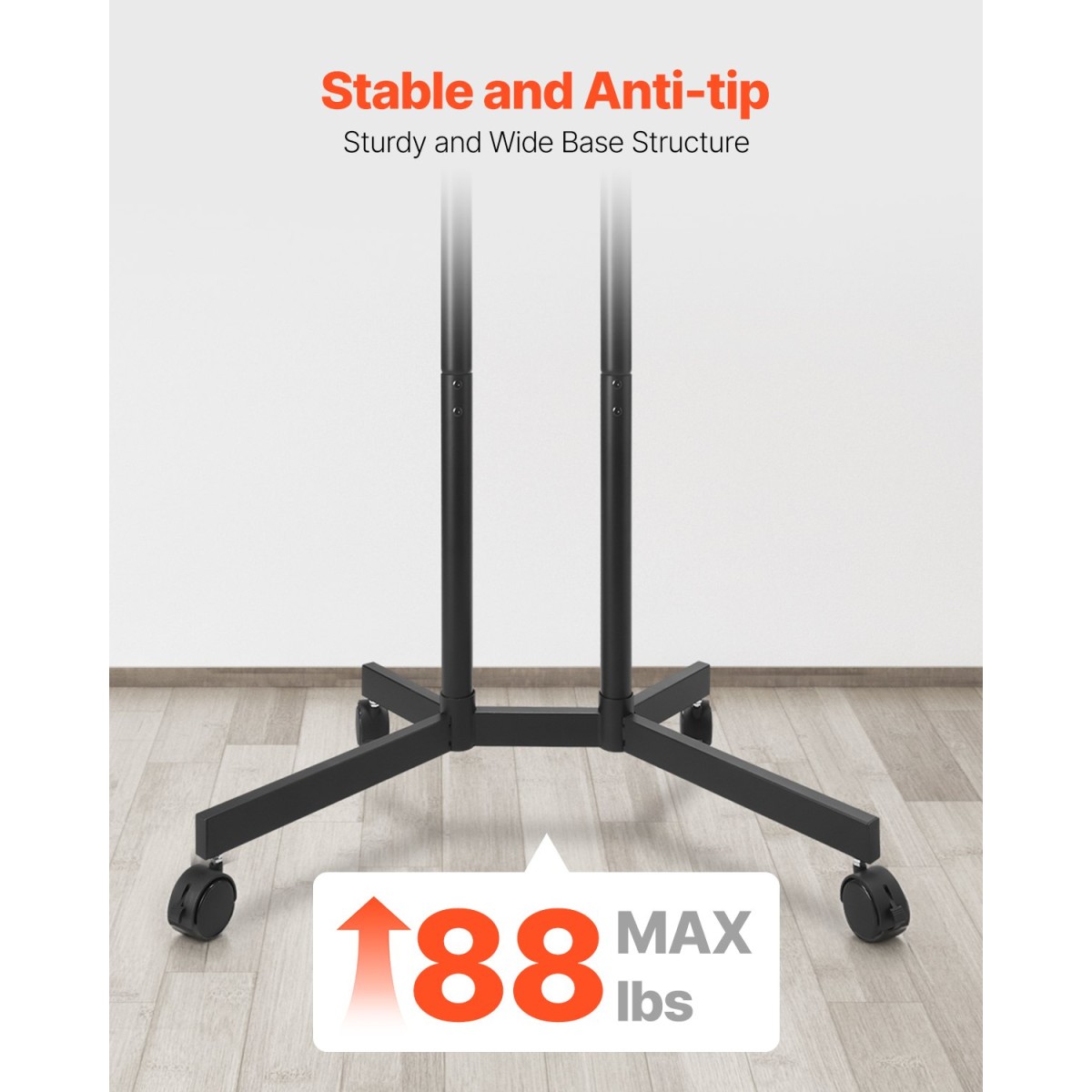 VEVOR Rolling TV Stand, Κινητό καλάθι τηλεόρασης για οθόνες 32-65 ιντσών, ρυθμιζόμενο ύψος, φορητή βάση οθόνης με ρόδες που χωράει έως 88 lbs για σαλόνι, υπνοδωμάτιο, γραφείο, εξωτερικό, Max VESA 400x400mm