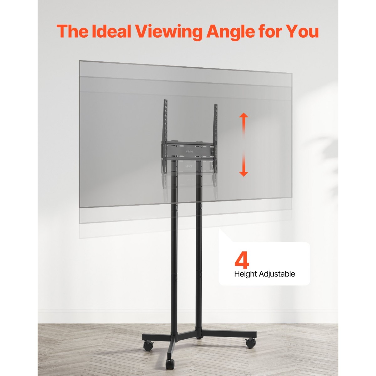 VEVOR Rolling TV Stand, Κινητό καλάθι τηλεόρασης για οθόνες 32-65 ιντσών, ρυθμιζόμενο ύψος, φορητή βάση οθόνης με ρόδες που χωράει έως 88 lbs για σαλόνι, υπνοδωμάτιο, γραφείο, εξωτερικό, Max VESA 400x400mm