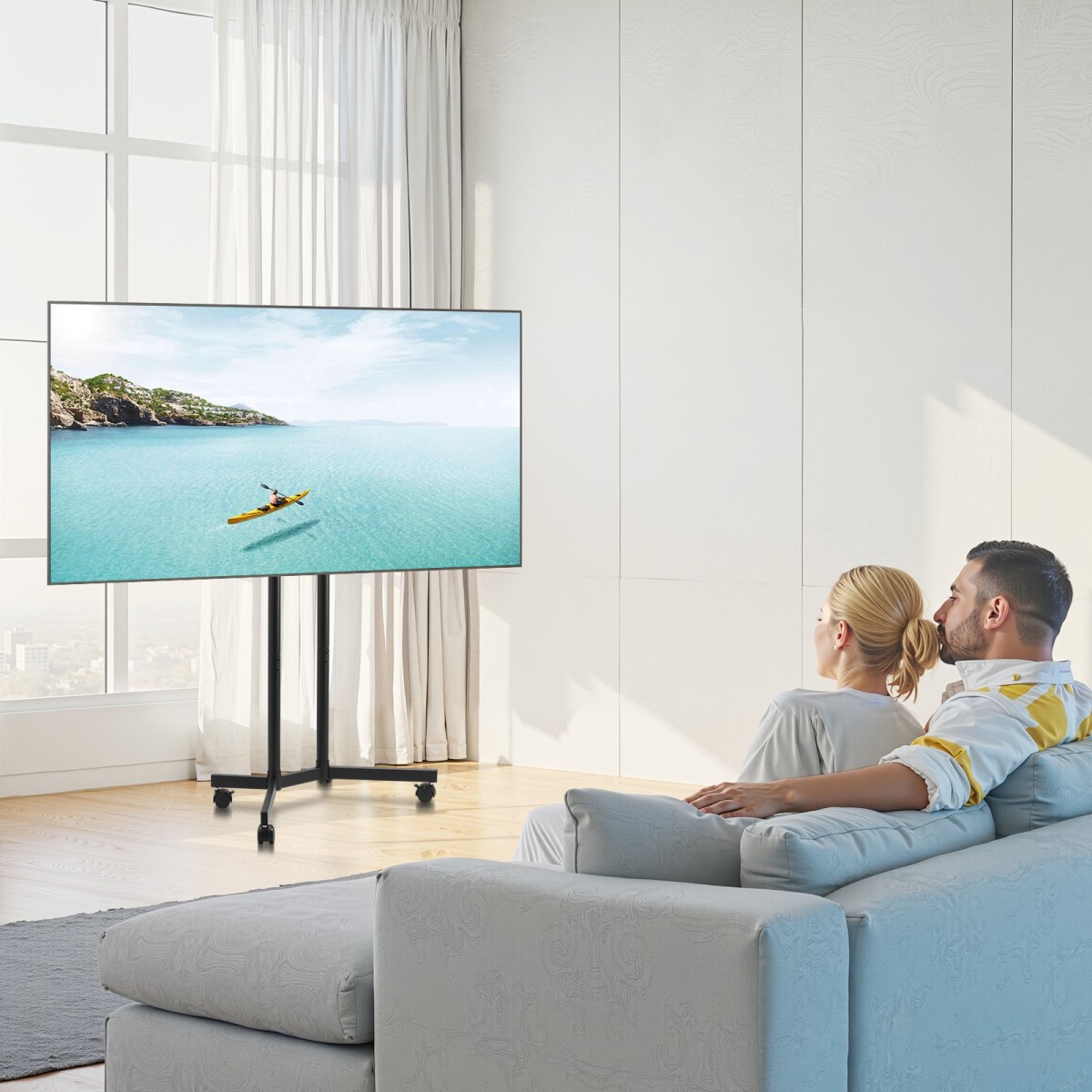 VEVOR Rolling TV Stand, Κινητό καλάθι τηλεόρασης για οθόνες 32-65 ιντσών, ρυθμιζόμενο ύψος, φορητή βάση οθόνης με ρόδες που χωράει έως 88 lbs για σαλόνι, υπνοδωμάτιο, γραφείο, εξωτερικό, Max VESA 400x400mm